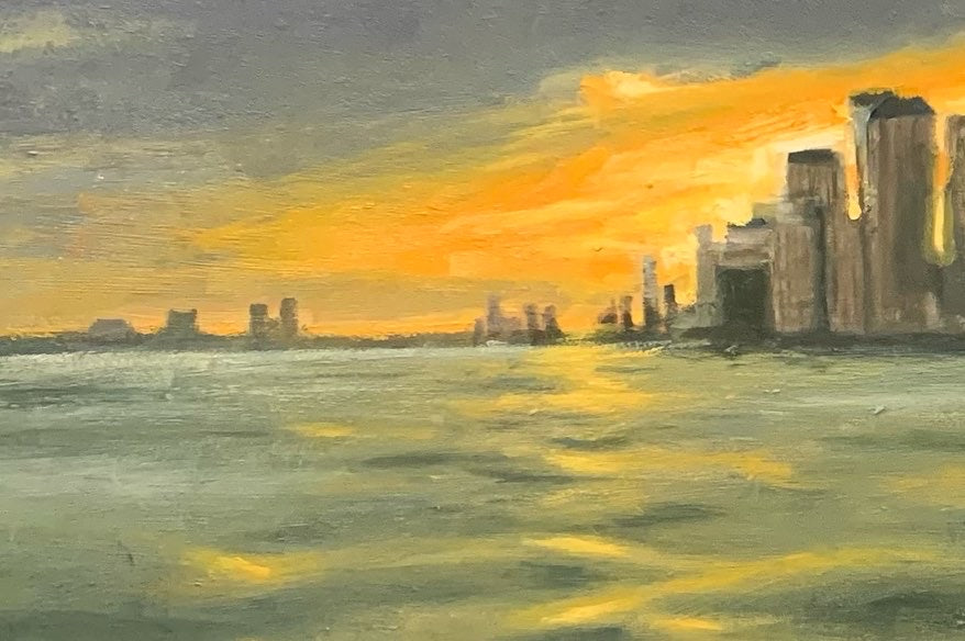 New York City Skyline, 36x24 inches, Oil on masonite board, Fine art