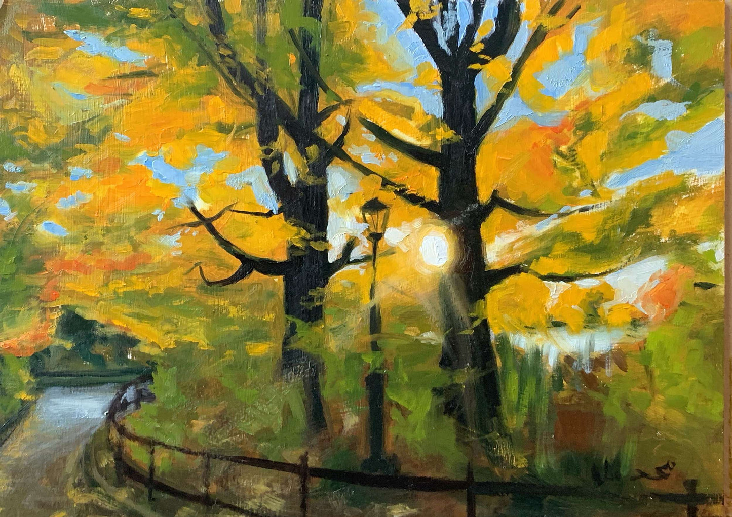 Fall leaves, 9x12, Oil on masonite board, Fine art