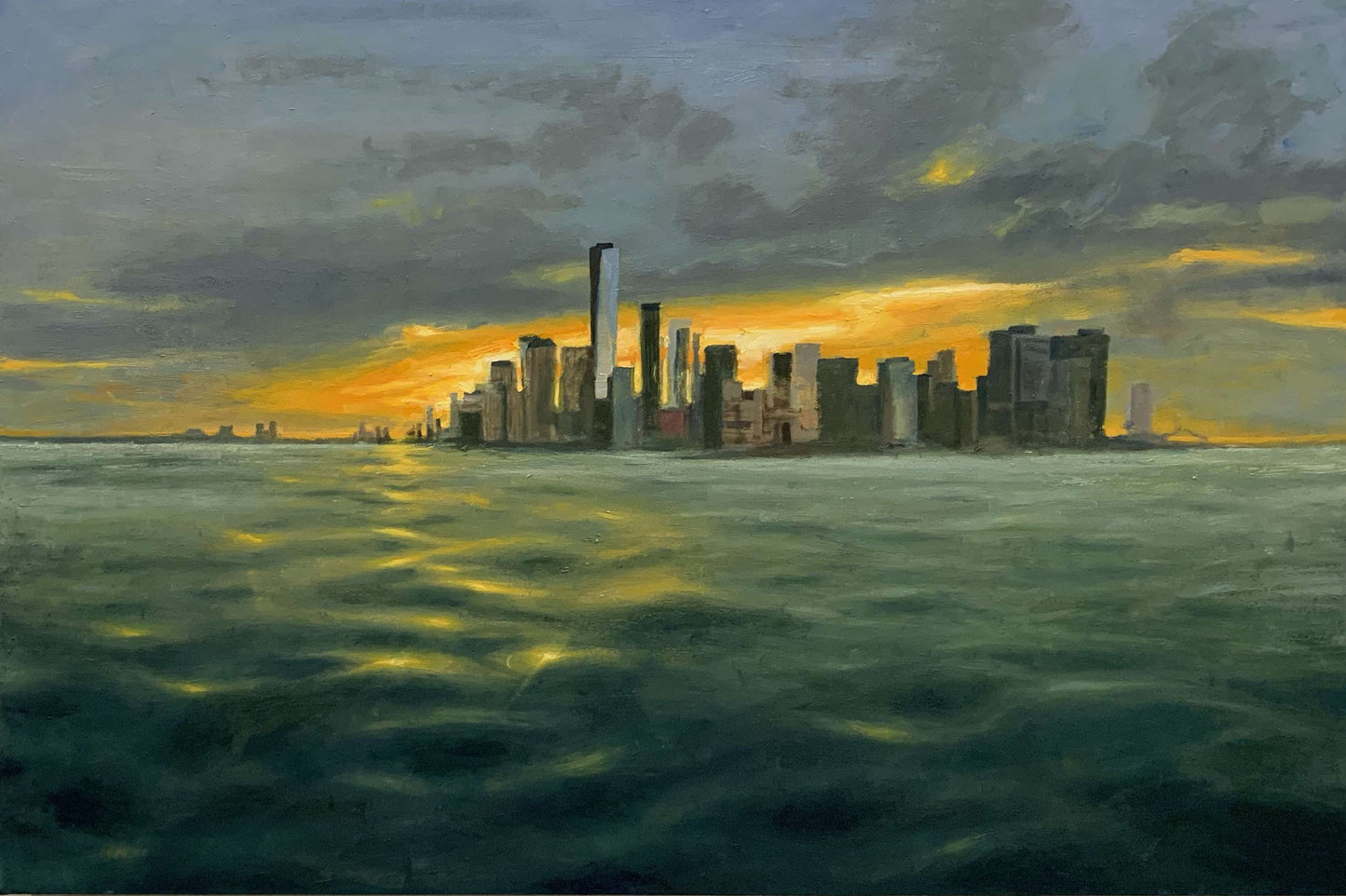 New York City Skyline, 36x24 inches, Oil on masonite board, Fine art