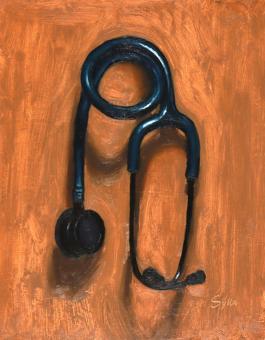 Stethoscope, Oil painting, 9x12 inches, Oil on masonite board, fine art