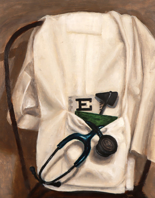 White coat, Oil painting, 14x18 inches, Oil on masonite board, fine art