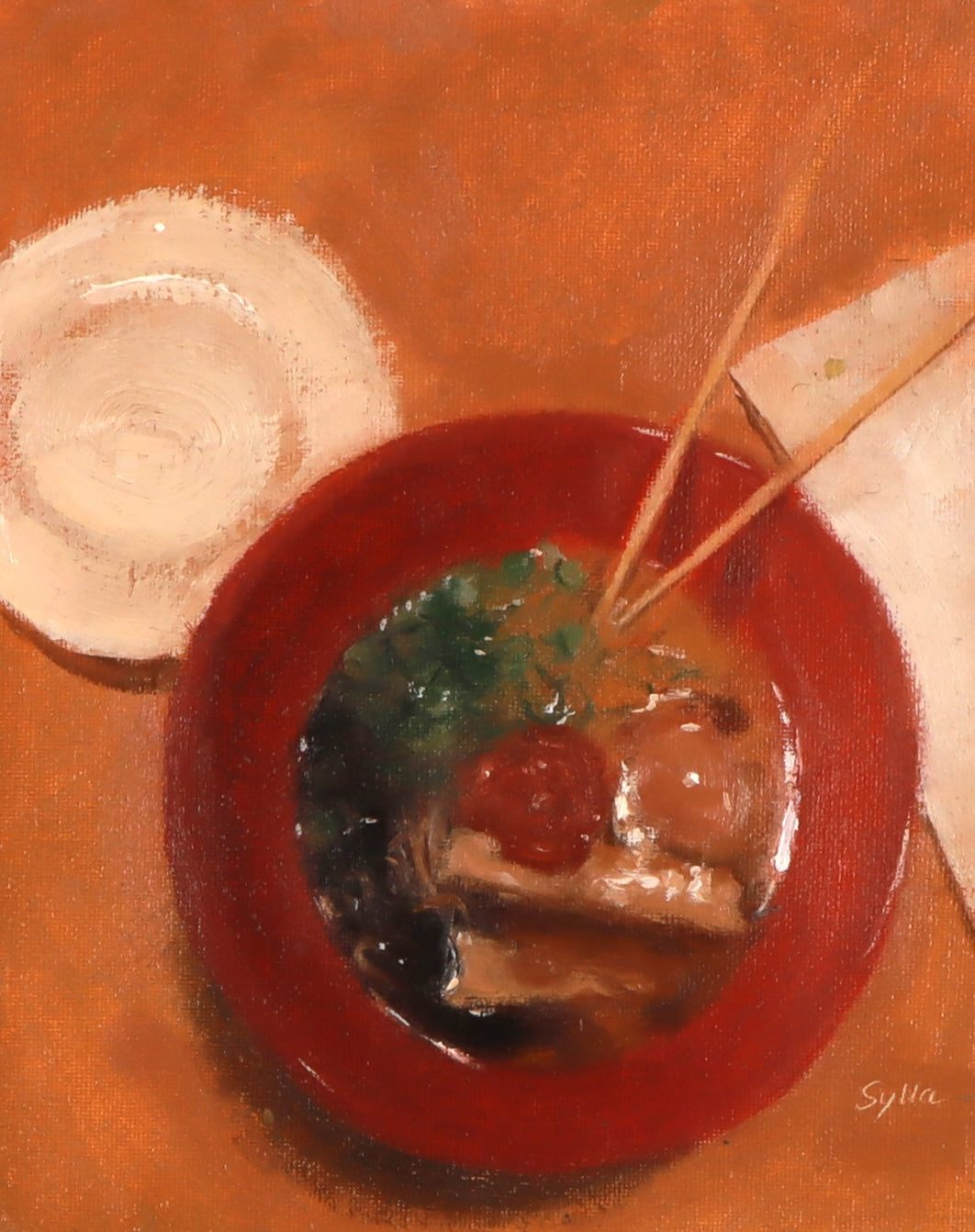 My Love of Ramen, Oil painting, 8x10 inches, Oil on canvas board, fine art