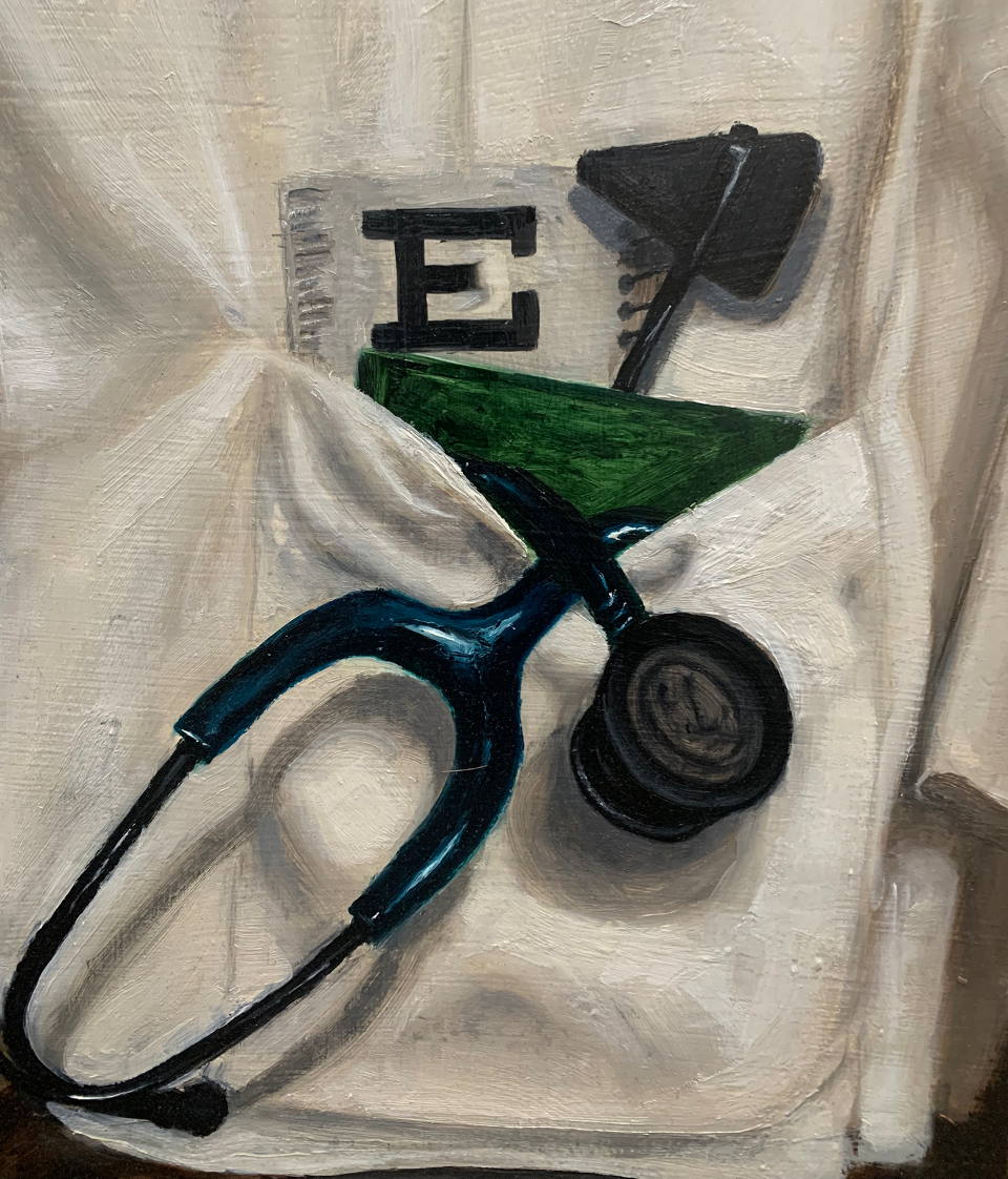 White coat, Oil painting, 14x18 inches, Oil on masonite board, fine art